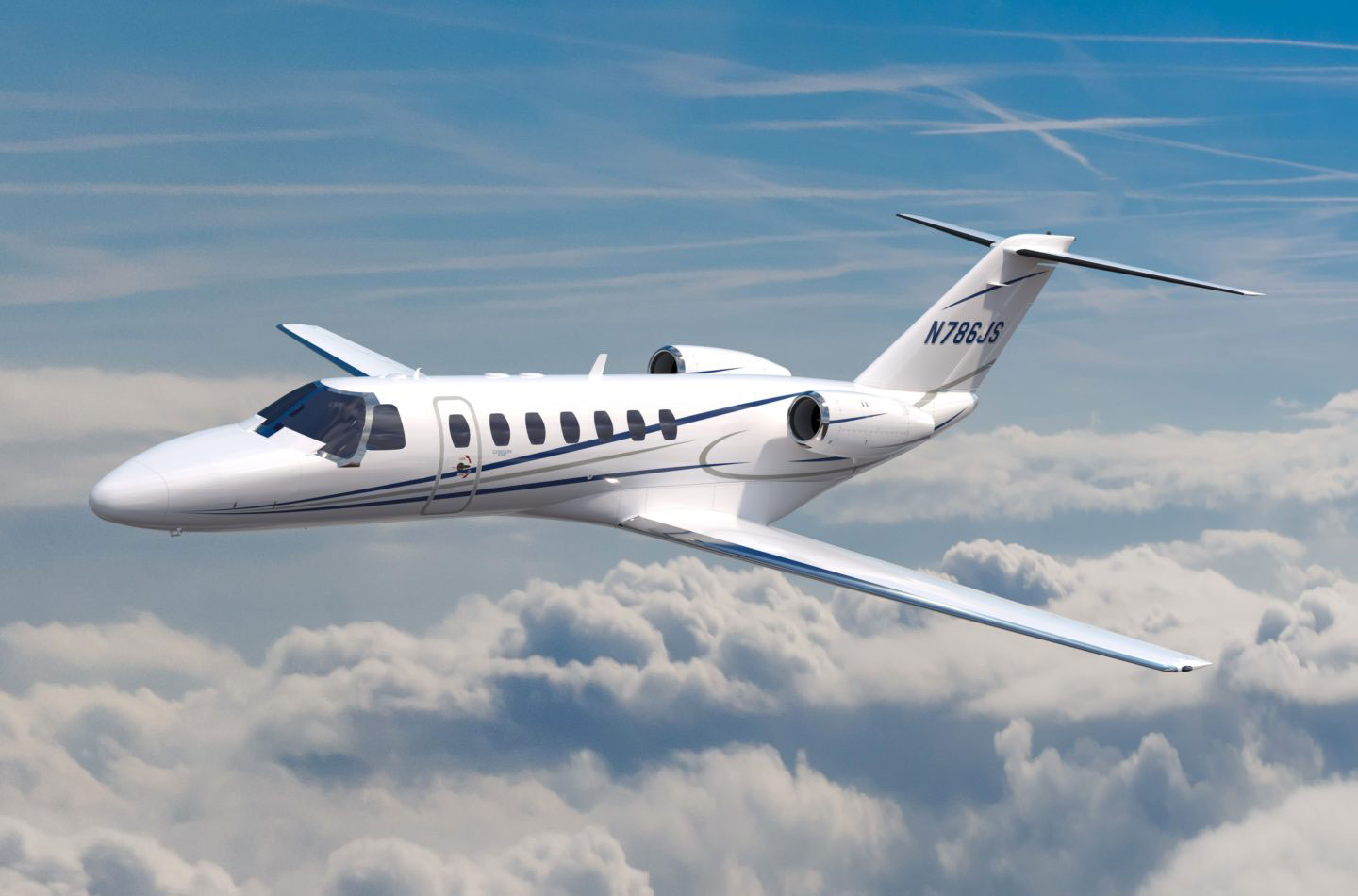 Cessna Citation CJ3 flying above the clouds